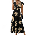 Vestido casual con estampado, escote en V y volantes para mujer