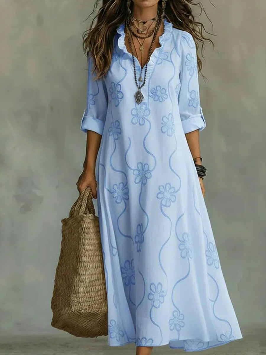 Vestido largo de verano con estampado floral siena
